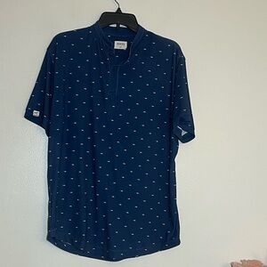 Mantra Navy Blue & White Shark Short Sleeve Golf Athletic Performance Polo Top